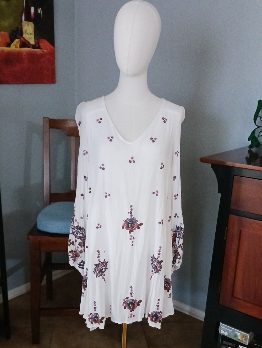 Free People "Oxford" Embroidered Mini Dress With Back Cut-out